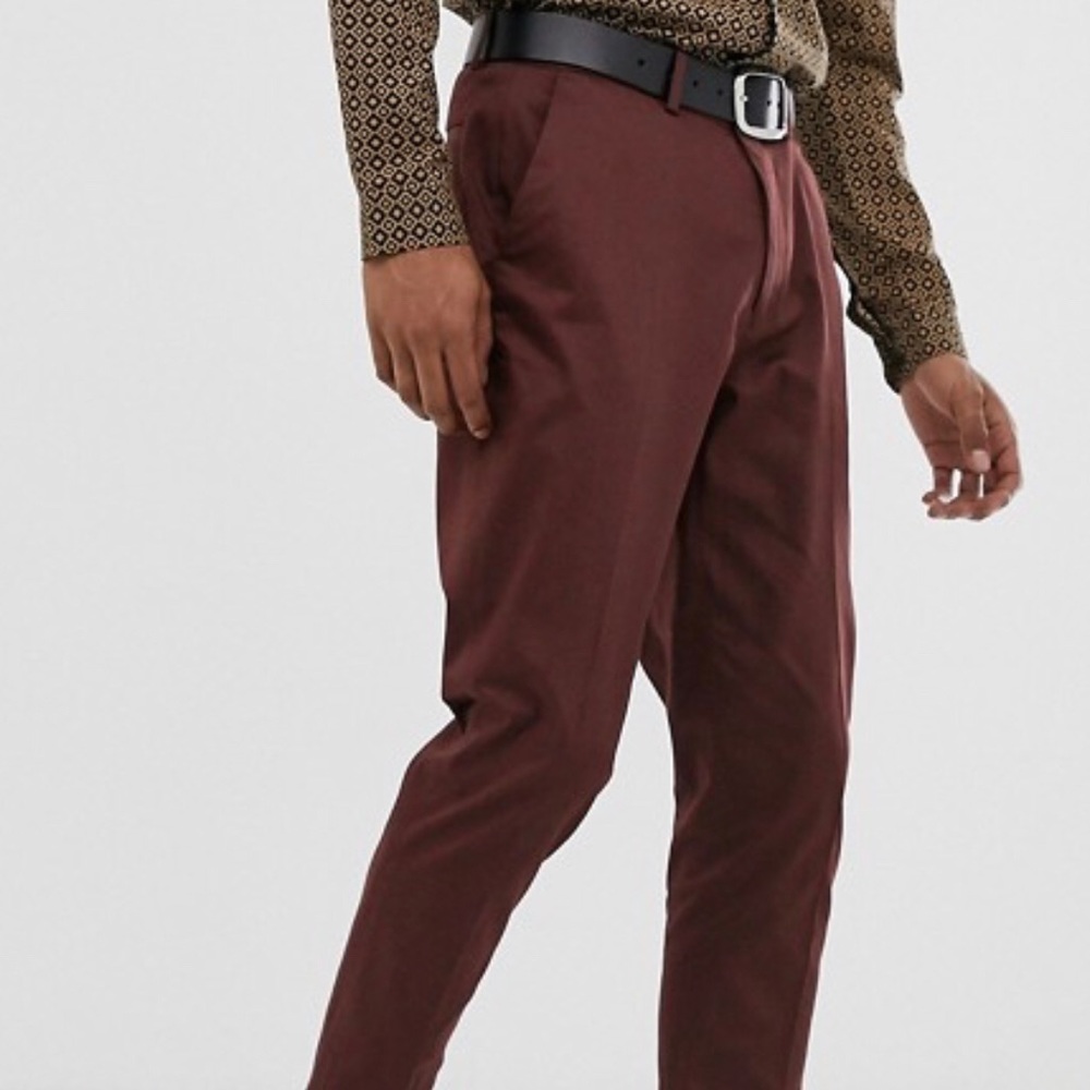 ASOS DESIGN Burgundy skinny cotton trousers W33 L32